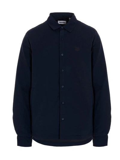 Shop Kenzo Patch Logo Overshirt In Blue