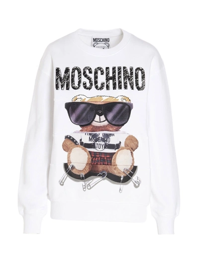 Shop Moschino Teddy Occhiali Sweatshirt In White