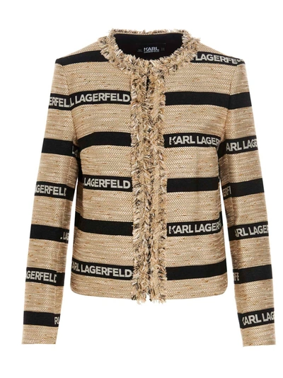 Shop Karl Lagerfeld Tweed Logo Blazer In Multicolor