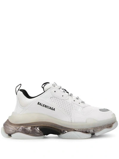 Shop Balenciaga Man White Triple S Clear Sole Sneakers In White/black Transparent