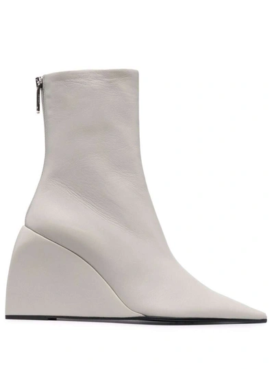 Shop Off-white Wedge Leather Boots In Grey