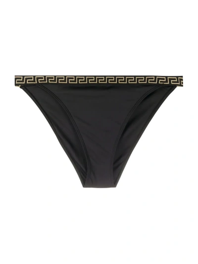 Shop Versace Greca Trim Bikini Bottoms In Black