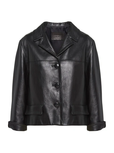 Shop Prada Boxy Leather Jacket In Black
