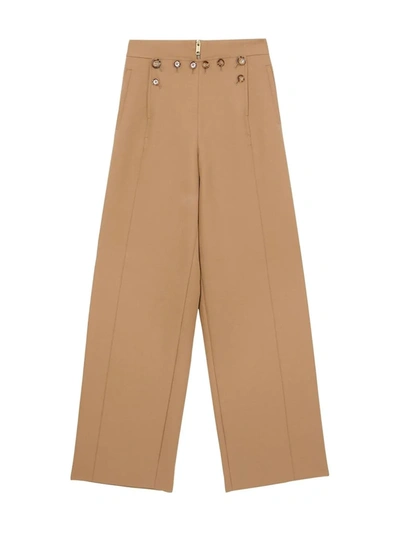 Shop Burberry High-waisted Button-detail Trousers In Neutrals