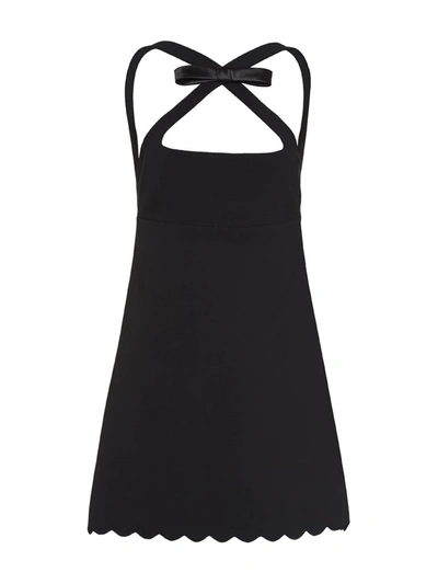 Shop Miu Miu Halterneck Mini Bow Dress In Black