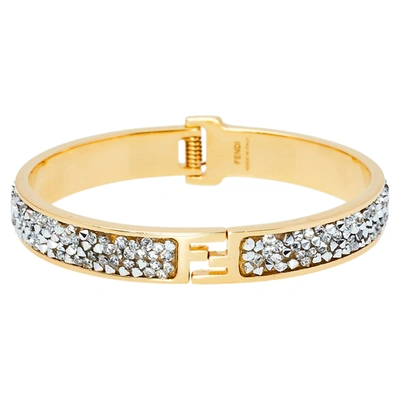 Pre-owned Fendi Sta Crystal Gold Tone Bracelet S