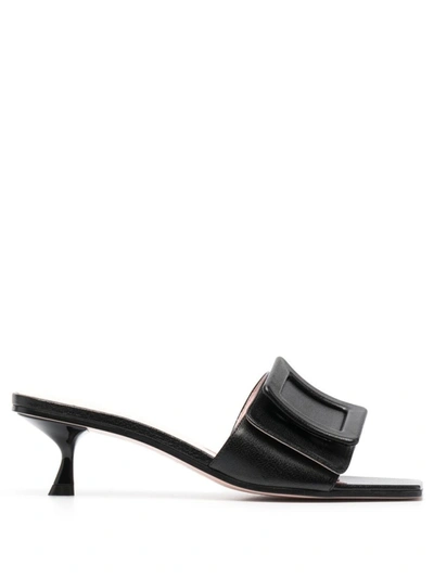 Shop Roger Vivier Black Slip-on Leather Sandals