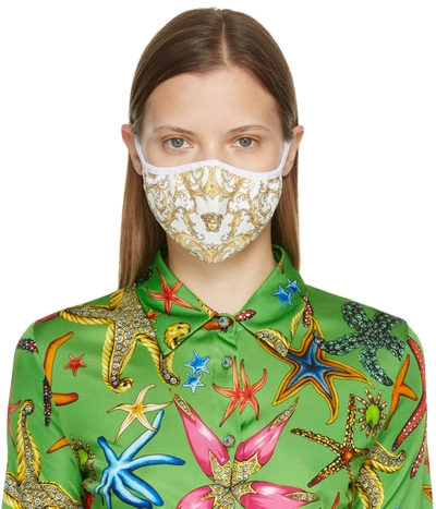 Shop Versace White Barocco Face Mask In 5w050 White