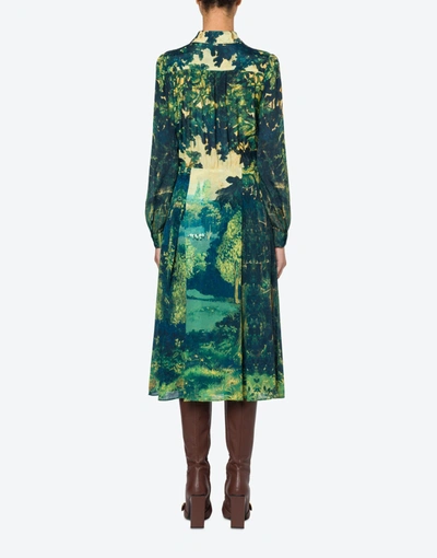 Shop Boutique Moschino Landscape Viscose Silk Pencil Dress In Green
