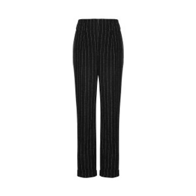 Shop Moschino Stretch Wool Pinstripe Trousers In Black
