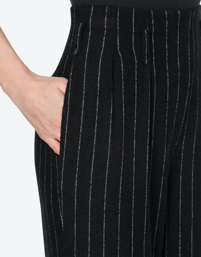 Shop Moschino Stretch Wool Pinstripe Trousers In Black