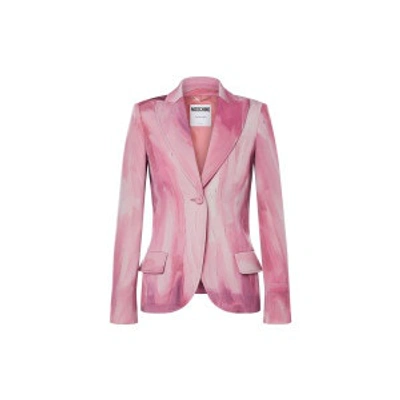Shop Moschino Painting Wool Satin Jacket In Pink