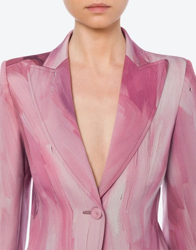 Shop Moschino Painting Wool Satin Jacket In Pink
