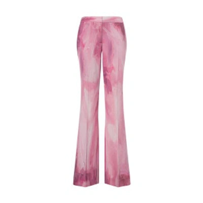 Shop Moschino Painting Wool Satin Flare Trousers In Pink