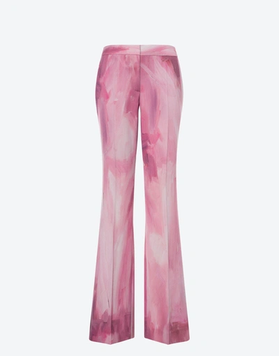 Shop Moschino Painting Wool Satin Flare Trousers In Pink