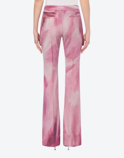 Shop Moschino Painting Wool Satin Flare Trousers In Pink