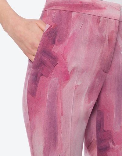 Shop Moschino Painting Wool Satin Flare Trousers In Pink