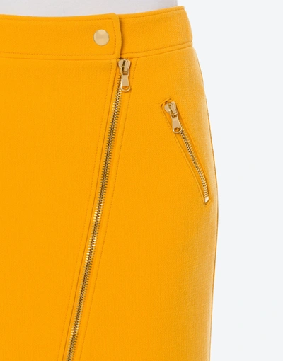 Shop Moschino Couture Biker Wool Crepe Skirt In Saffron Yellow