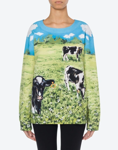 Shop Moschino Countryside Cotton Sweatshirt In Multicoloured