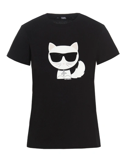 Shop Karl Lagerfeld Ikonik Choupette Printed T In Black