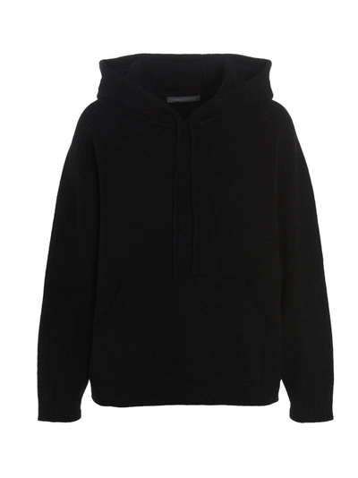 Shop Alberta Ferretti Ribbed Sleeve Drawstring Hoodie In Black