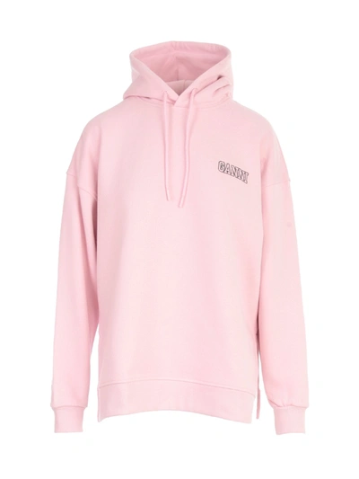 Shop Ganni Logo Embroidered Drawstring Hoodie In Pink