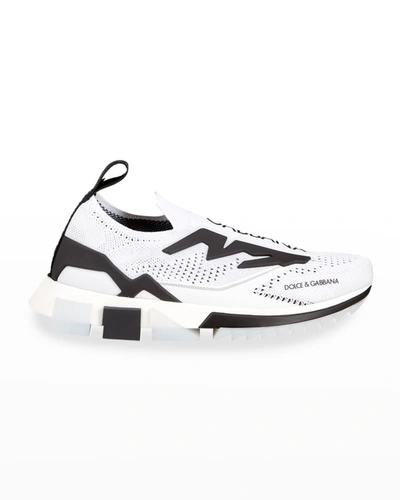 Shop Dolce & Gabbana New Sorrento Knit Logo Pull-on Sneakers In White/black