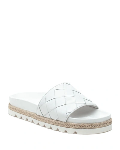 Shop Jslides Rollie Woven Espadrille Flat Slide Sandals In White Leather