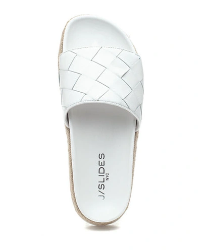 Shop Jslides Rollie Woven Espadrille Flat Slide Sandals In White Leather