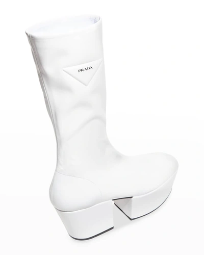 Prada Triangle Logo Platform Sole Boots In Bianco