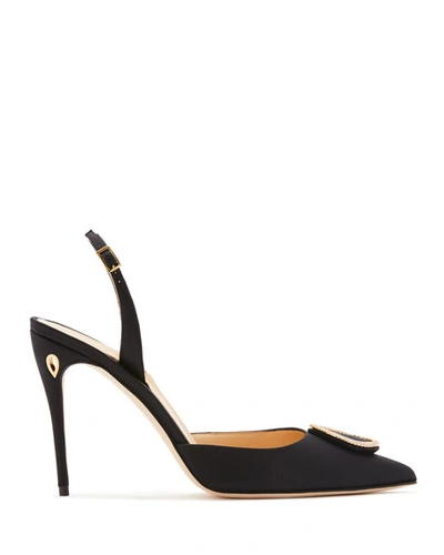 Shop Jennifer Chamandi Vittorio 85mm Embellished Satin Slingback High-heel Pumps In Black