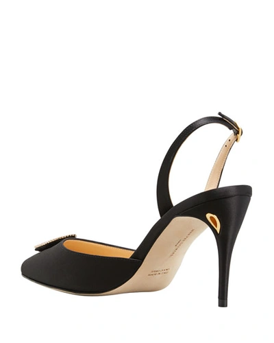 Shop Jennifer Chamandi Vittorio 85mm Embellished Satin Slingback High-heel Pumps In Black
