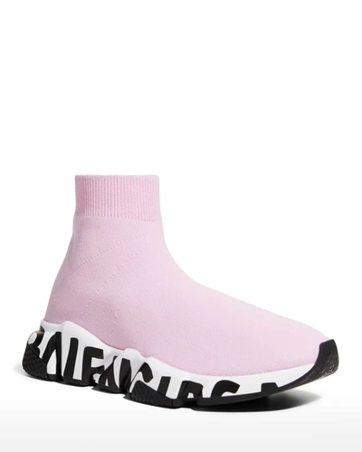 Shop Balenciaga Speed Stretch-knit High-top Sock Trainer In Pink/black