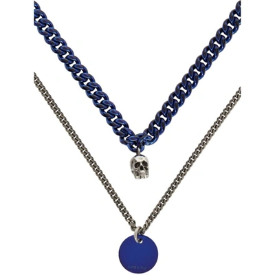 Shop Alexander Mcqueen Silver & Blue Chain Necklace In 4063 A.silver/dk Blu