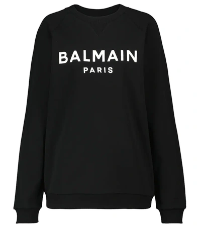 Shop Balmain Logo Cotton-jersey Sweatshirt In Black