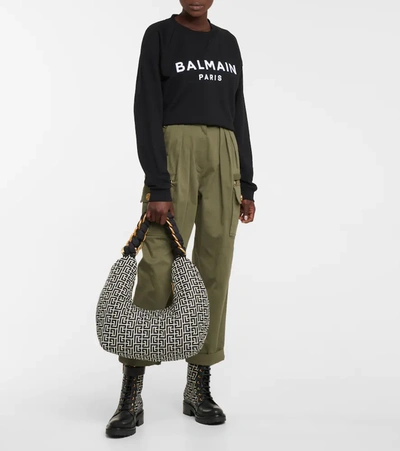 Shop Balmain Logo Cotton-jersey Sweatshirt In Black