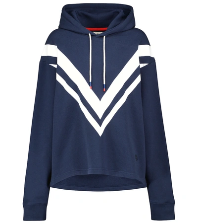 Shop Tory Sport Printed Cotton-jersey Hoodie In Blue