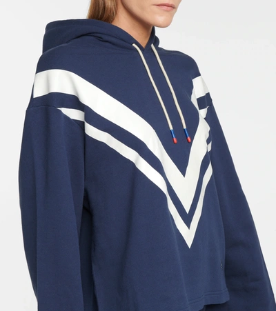 Shop Tory Sport Printed Cotton-jersey Hoodie In Blue