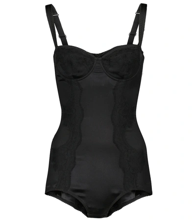 Shop Dolce & Gabbana Silk-blend Satin And Lace Bodysuit In Black