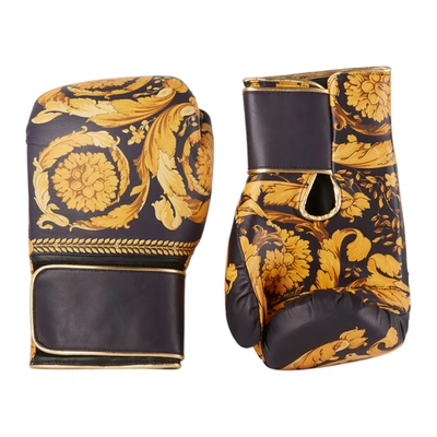 Shop Versace Black & Gold Boxing Gloves In Z7011 Nero-oro