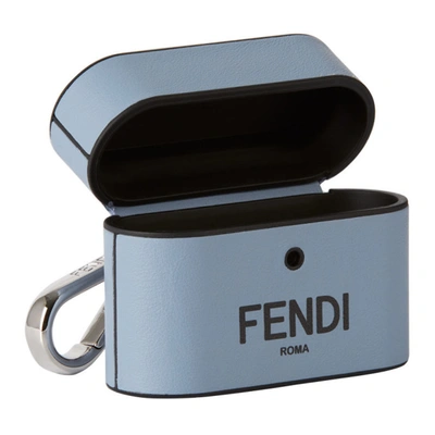 Shop Fendi Blue Leather Airpods Pro Case In F0m1b Sky+b