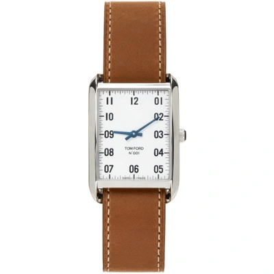Shop Tom Ford Brown & Silver Leather 001 Watch In Parchment White