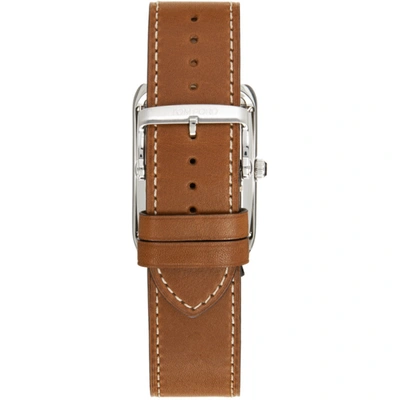 Shop Tom Ford Brown & Silver Leather 001 Watch In Parchment White