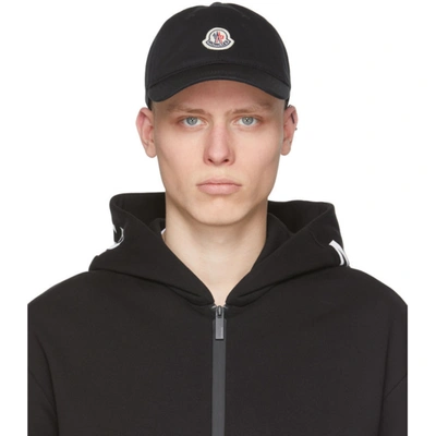 Shop Moncler Black Logo Baseball Cap In 999 Black