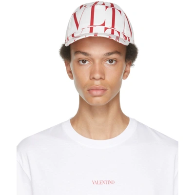 Shop Valentino White & Red 'vltn' Times Cap In Cg9 Bianco Ottico/ro