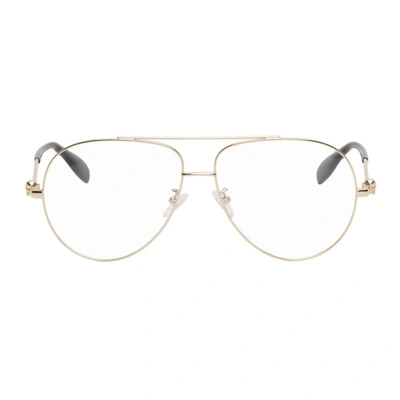 Shop Alexander Mcqueen Gold Aviator Glasses In 001 Gold