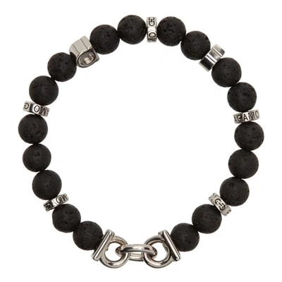 Shop Ferragamo Black Elasticized Gancini Bracelet In 001 Beads Pietra Lav