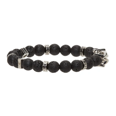 Shop Ferragamo Black Elasticized Gancini Bracelet In 001 Beads Pietra Lav