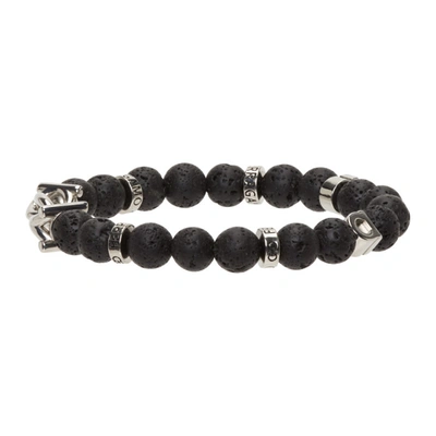 Shop Ferragamo Black Elasticized Gancini Bracelet In 001 Beads Pietra Lav