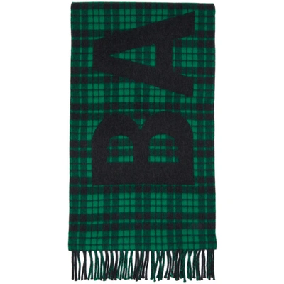 BALENCIAGA 绿色 AND 黑色 GIANT LOGO 苏格兰格纹羊毛围巾